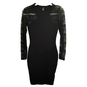 H&M Women’s Black Lace Long Sleeve Bodycon Dress XS Party Cocktail Evening